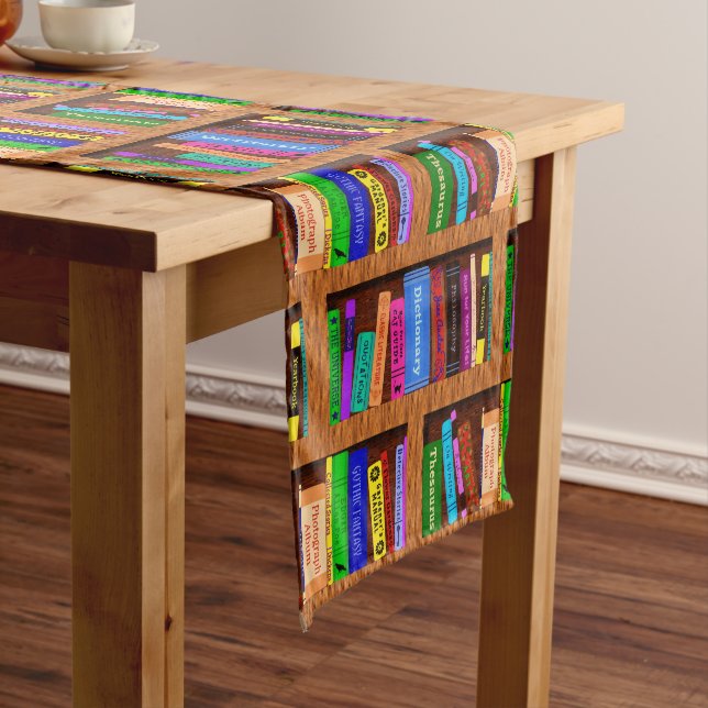 Books Library Bookshelf Pattern Colourful Readers Medium Table Runner (In Situ)