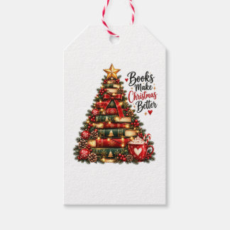 Books Make Christmas Better Festive Book Tree Gift Tags