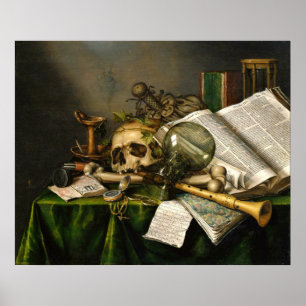 Books, Manuscripts, and Skull Poster