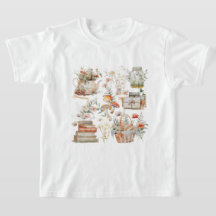 Books Mushroom Floral Whimsical Cottagecore Art T-Shirt