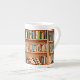 Books on Bookshelf Background Bone China Mug