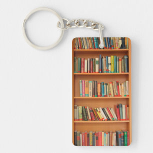 Books on Bookshelf Background Keychain