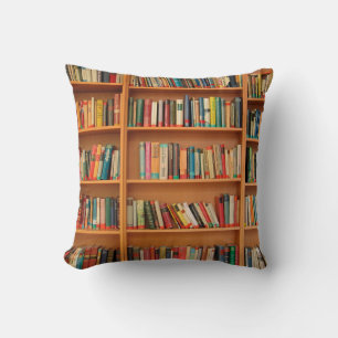 Books on Bookshelf Background Throw Pillow