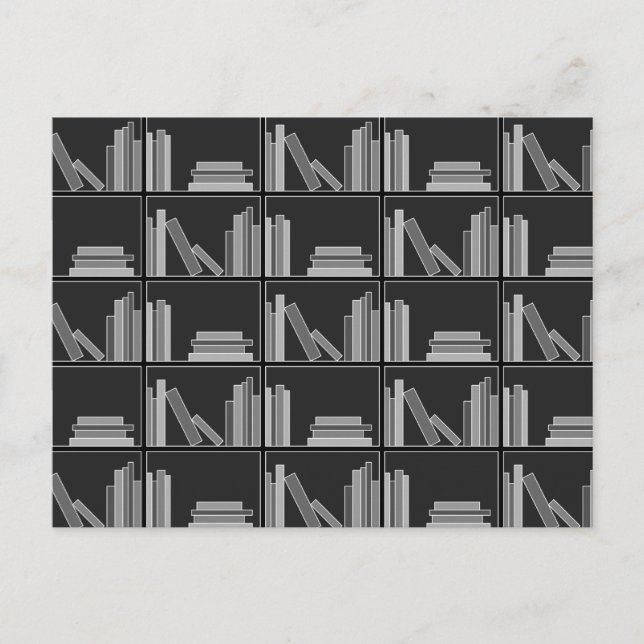 Books on Shelf. Grey, Black and White. Postcard (Front)