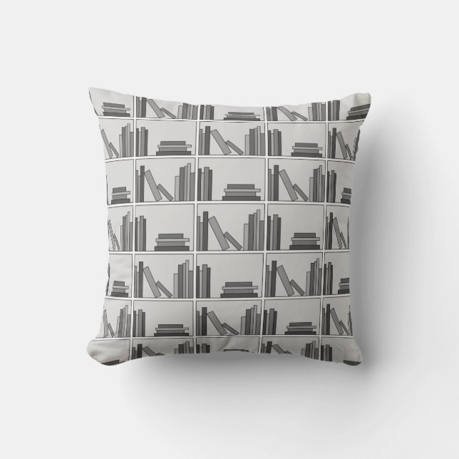 Books on Shelf. Monochrome. Throw Pillow (Front)