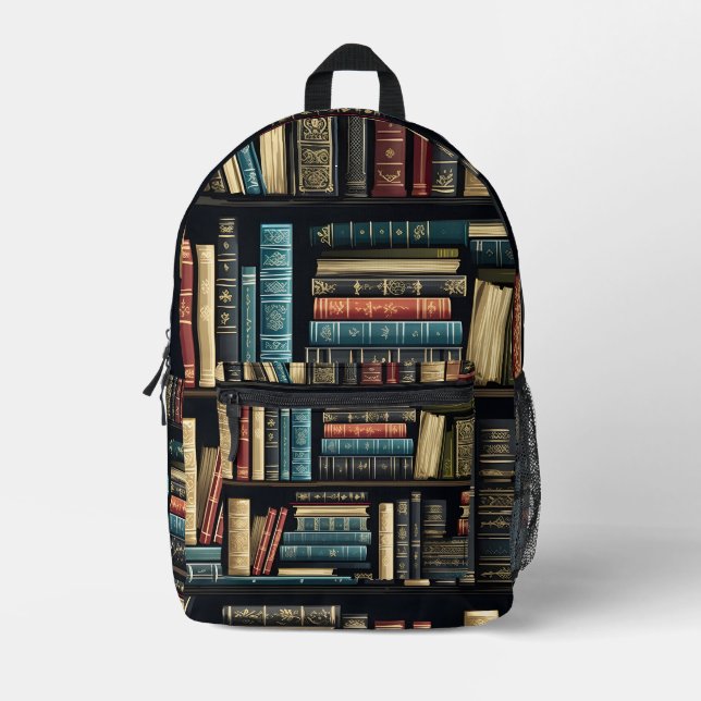 Books on Shelves Printed Backpack (Front)