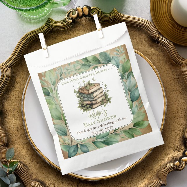 Books Our Next Chapter Begins Baby Shower Favour Bag (Rustic Vintage Look Elegance "Our Next Chapter Begins . . ." Books Leaves Baby Shower Favor Bags)