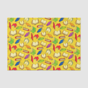 Books Pattern on Yellow Tissue Paper