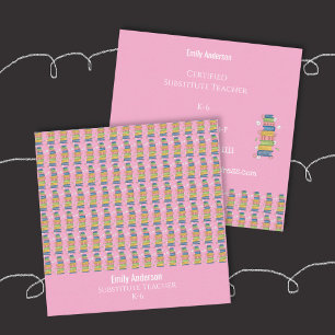 Books Pattern Pink Tutor Square Business Card