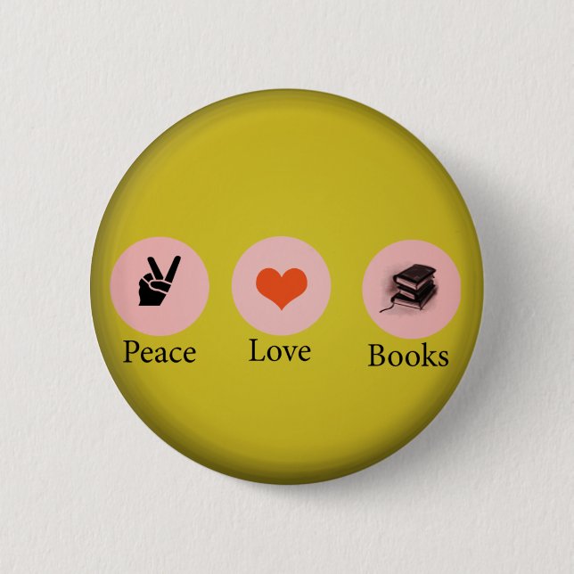 Books =peace=love 2 inch round button (Front)