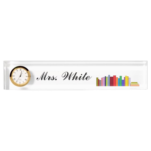 "Books" Personalized Nameplate w/Clock (Front)