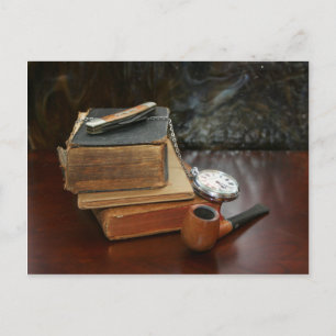 Books, Pipe, Pocket Watch and Knife Still Life Postcard