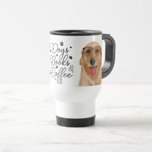 Books Reading Coffee Puppy Dog Golden Retriever Travel Mug