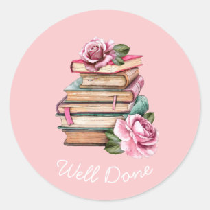 Books reading well done teaching classic  classic  classic round sticker