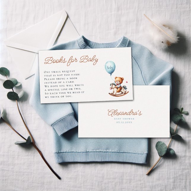 Books Request Bearly Wait Rocking Boy Baby Shower Enclosure Card (bearly wait books for baby card teddy bear rocking chair watercolor cute adorable character)