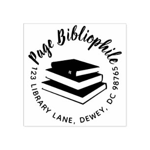 Books Round Return Address Rubber Stamp Teachers