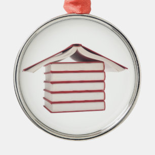 Books shaped like a house metal ornament