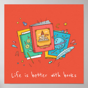 Books slogan classroom or library kid's room poster
