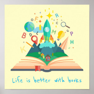 Books slogan classroom or library kid's room poster