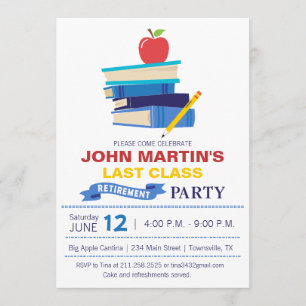 Books Stacked Teacher Retirement Invitation