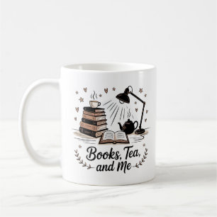 Books Tea and Me Cozy Minimalist Black White Coffee Mug