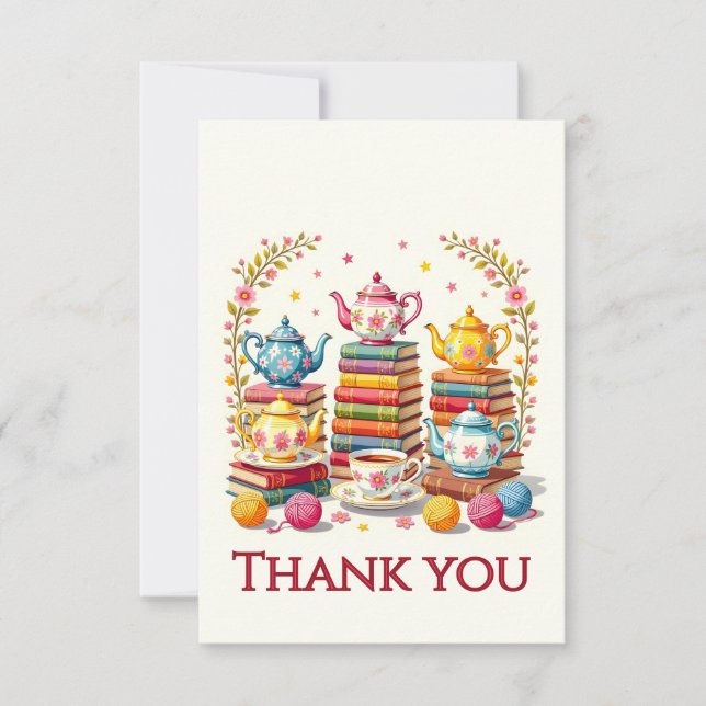 Books,Tea Pots and Yarn Balls Thank You Card (Front)