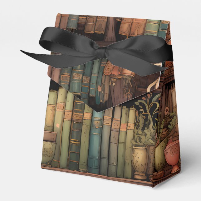 Books, Teapots and Plants on Shelves  Favor Box (Front Side)