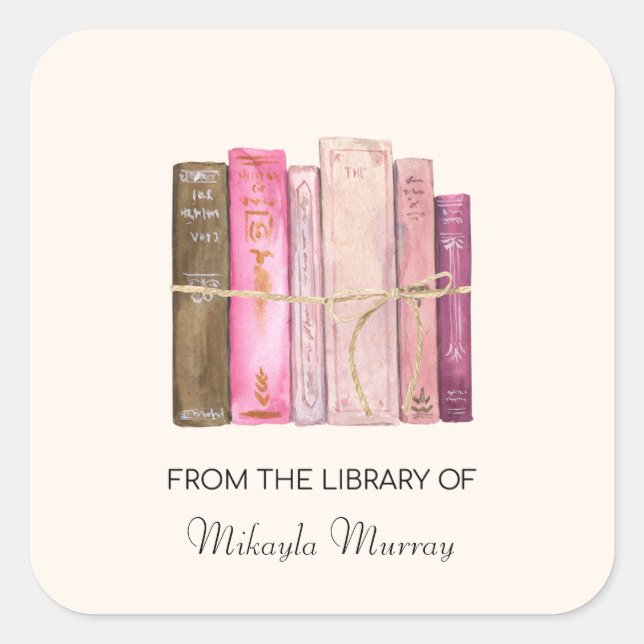 Books Tied With Twine Personalized Bookplate Square Sticker (Front)