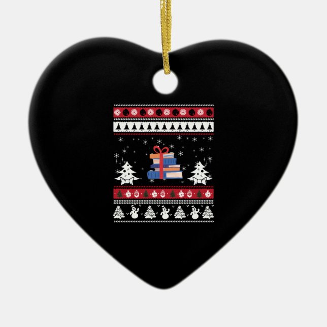 Books Ugly Christmas Funny Reading Gifts Ceramic Ornament (Front)