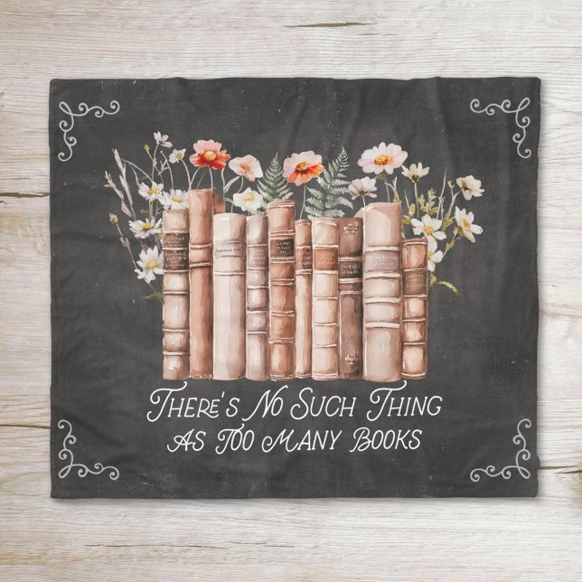 Books with Flowers and Quote on Black Chalkboard Fleece Blanket (Close up)