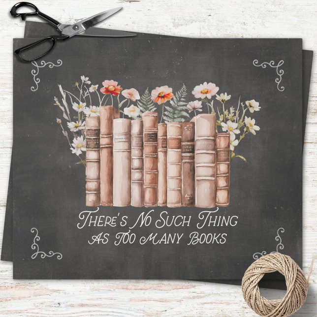 Books with Flowers and Quote on Black Decoupage Wrapping Paper (in situ)