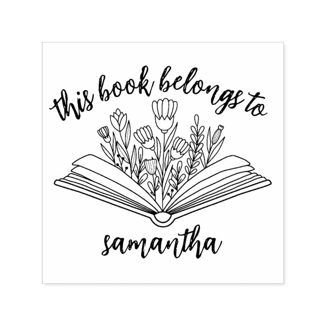 Books with Flowers This Book Belongs to Self-inking Stamp (Design)