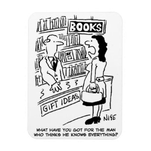 Bookseller in a Bookshop with Customer Magnet