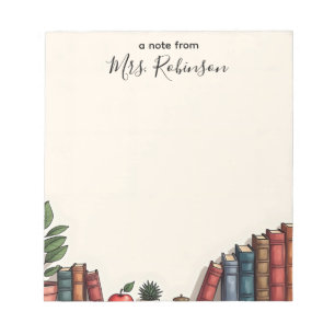 Bookshelf & Apple Personalized Teacher Notepad