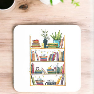 Bookshelf Book Lover Coffee Tea Coaster