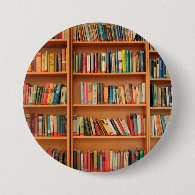Bookshelf Books Library Bookworm Reading 3 Inch Round Button (Front)