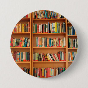 Bookshelf Books Library Bookworm Reading 3 Inch Round Button