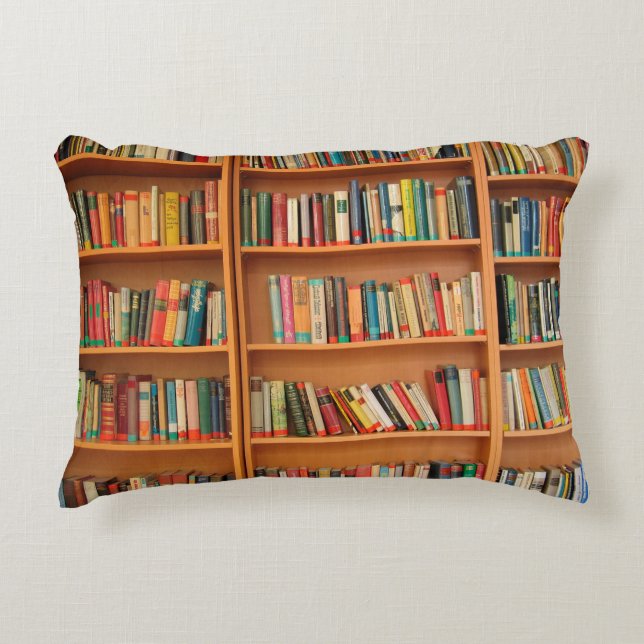 Bookshelf Books Library Bookworm Reading Accent Pillow (Front)