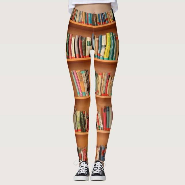 Bookshelf Books Library Bookworm Reading Leggings (Front)