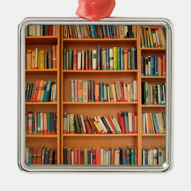 Bookshelf Books Library Bookworm Reading Metal Ornament (Front)