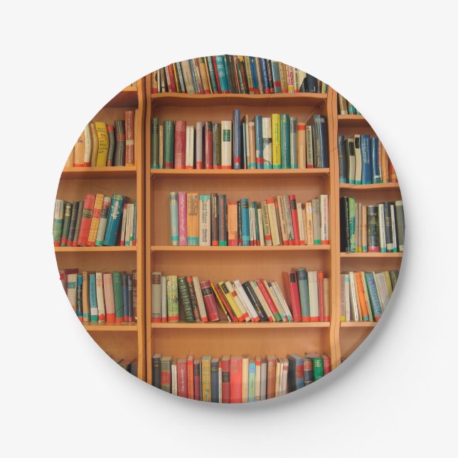 Bookshelf Books Library Bookworm Reading Paper Plate (Front)