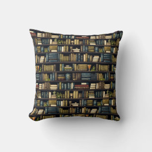 Bookshelf Books Library Bookworm Reading Pattern Throw Pillow