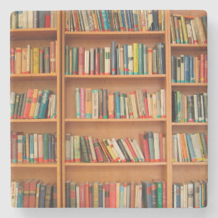 Bookshelf Books Library Bookworm Reading Stone Coaster