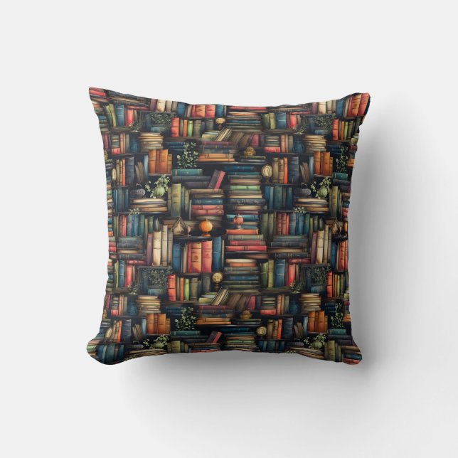 Bookshelf Books Throw Pillow (Front)