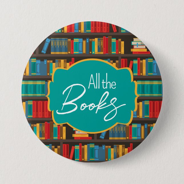 Bookshelf Reading Love 3 Inch Round Button (Front)