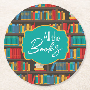 Bookshelf Reading Love Round Paper Coaster