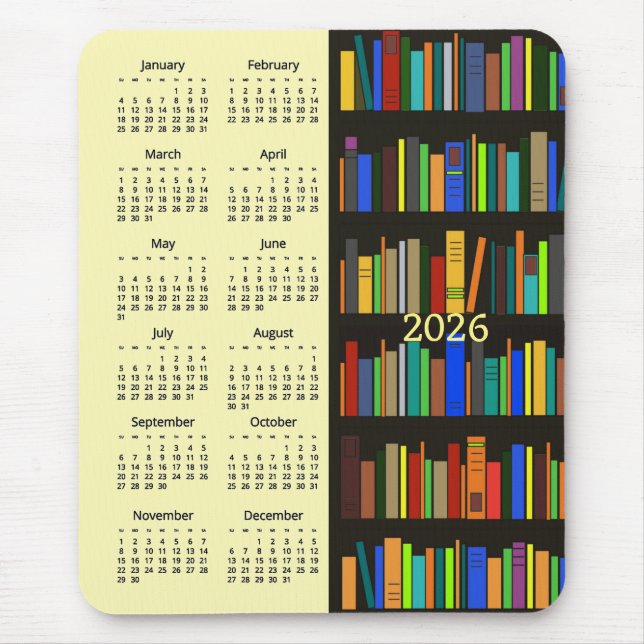 Bookshelves 2026 Calendar Mousepad (Front)