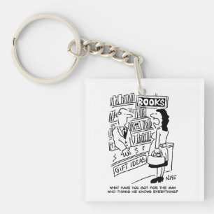 Bookshop Customer asks Bookseller a Question Keychain