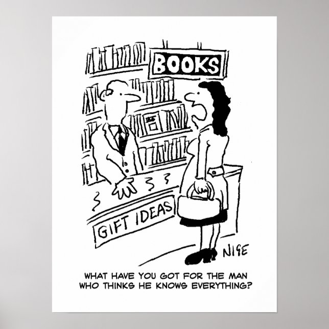 Bookshop Customer asks Shopkeeper a Question Poster (Front)