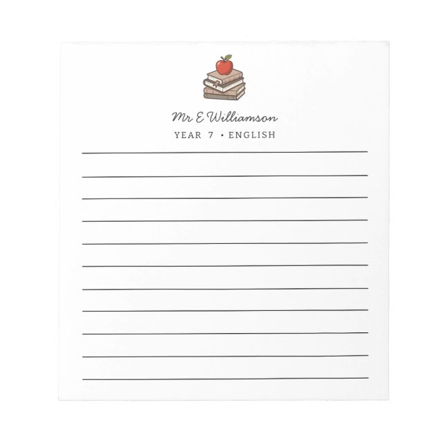 Bookstack and Apple Custom Teacher Appreciation Notepad (Front)
